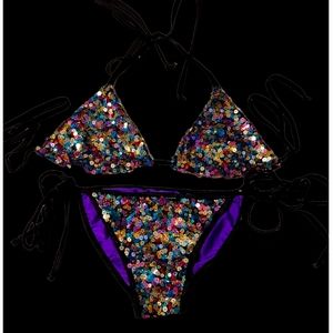 It's festival time get ready w/sequins two piece purple Bikini 👙
